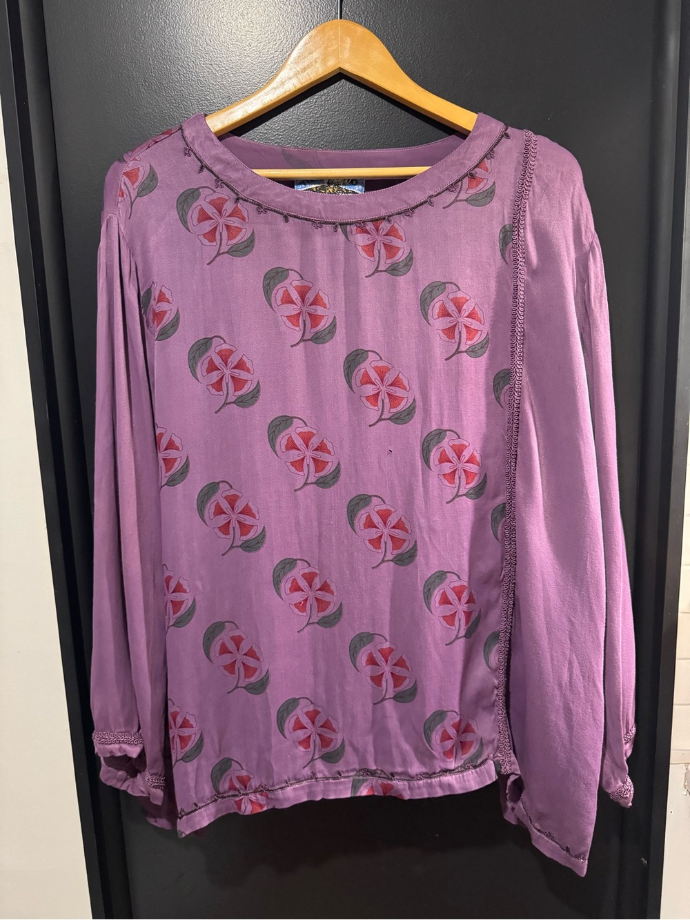 Vintage Tienda Ho Purple Floral Soft Long-Sleeve Blouse